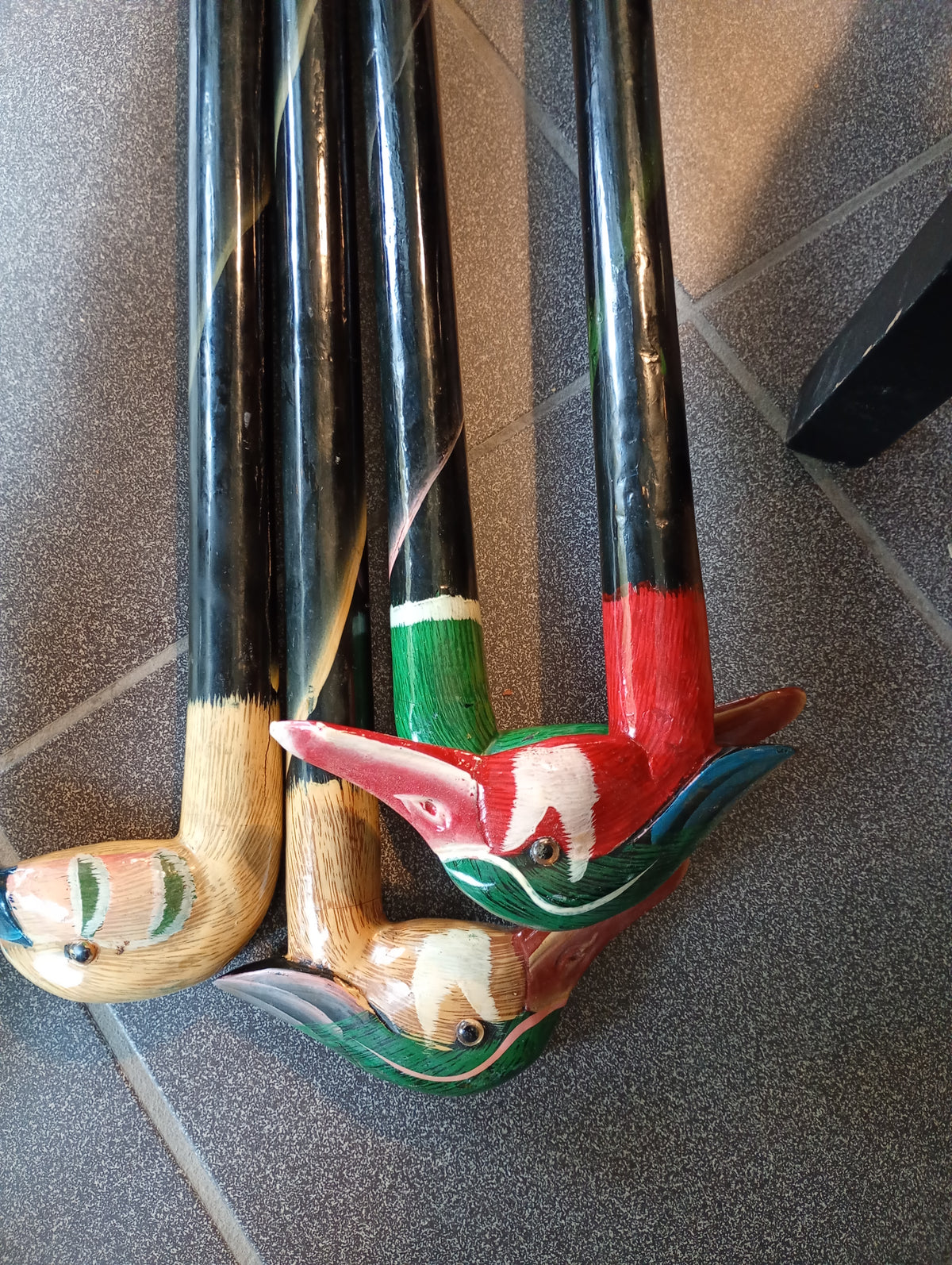 Handgesneden houten wandelstok vintage