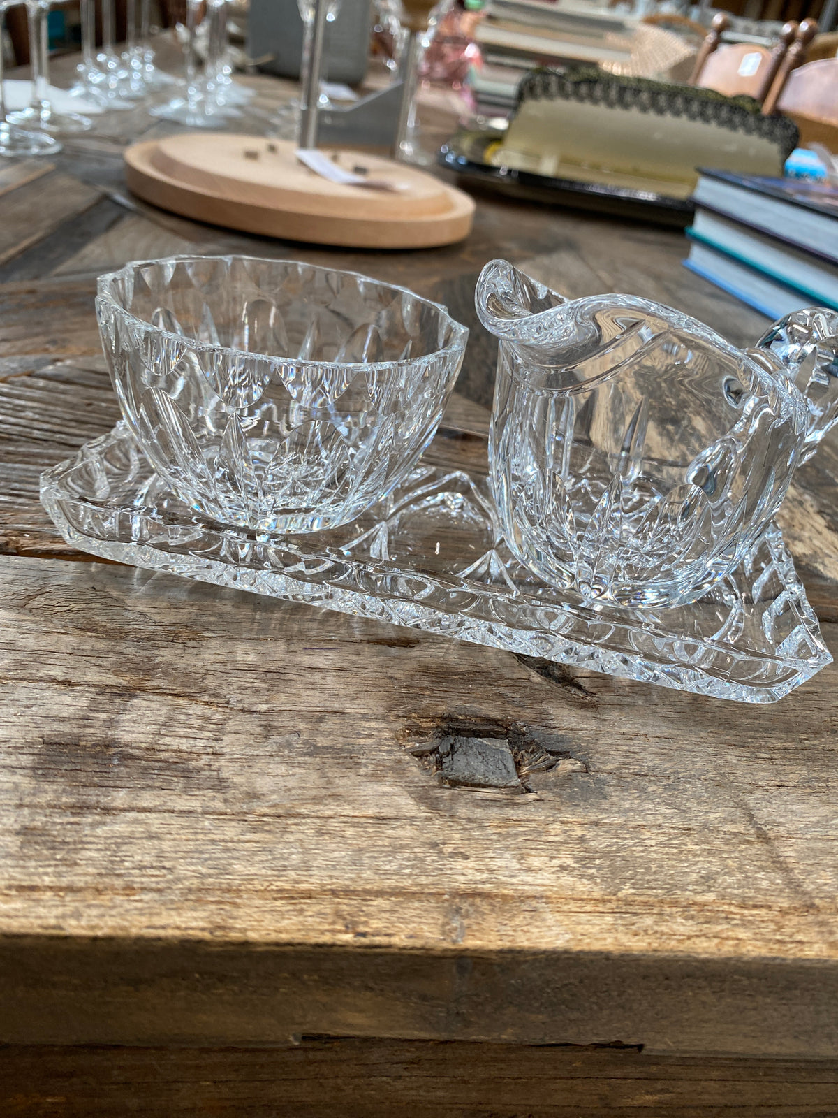 Vintage kristallen suiker en melkpot