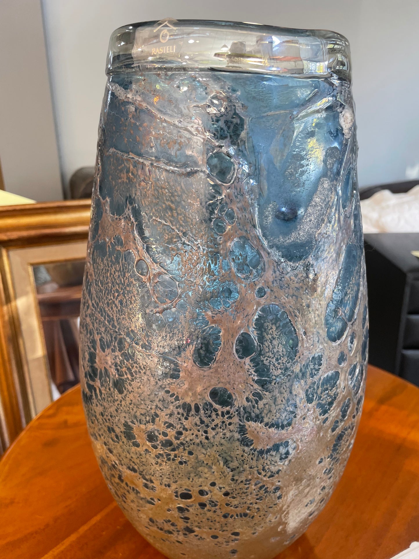 Mondgeblazen kunstvaas blauw/bruin tint
