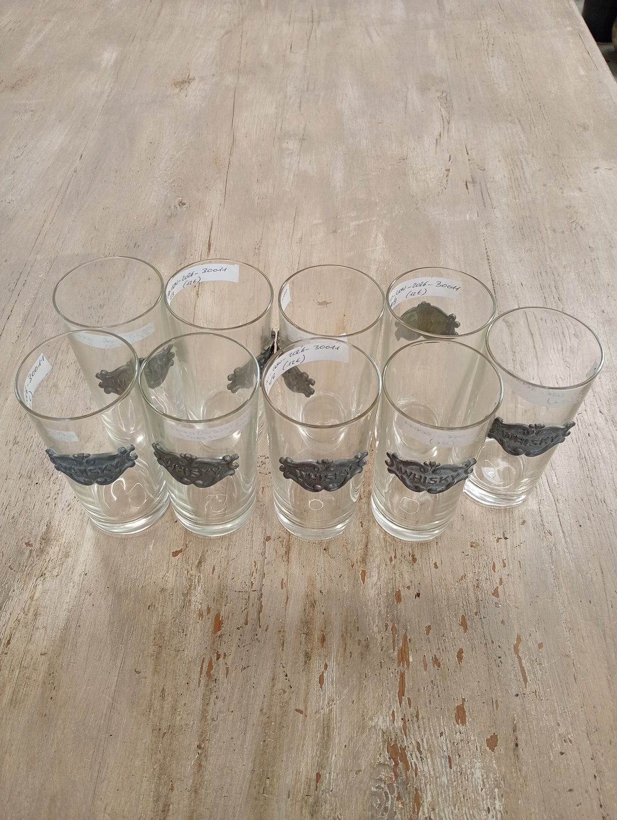 Set 9 whiskey glazen metalen opschrift