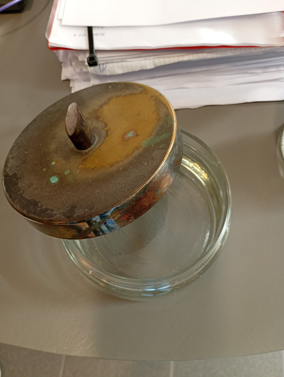 Glas schaal verzilverd deksel