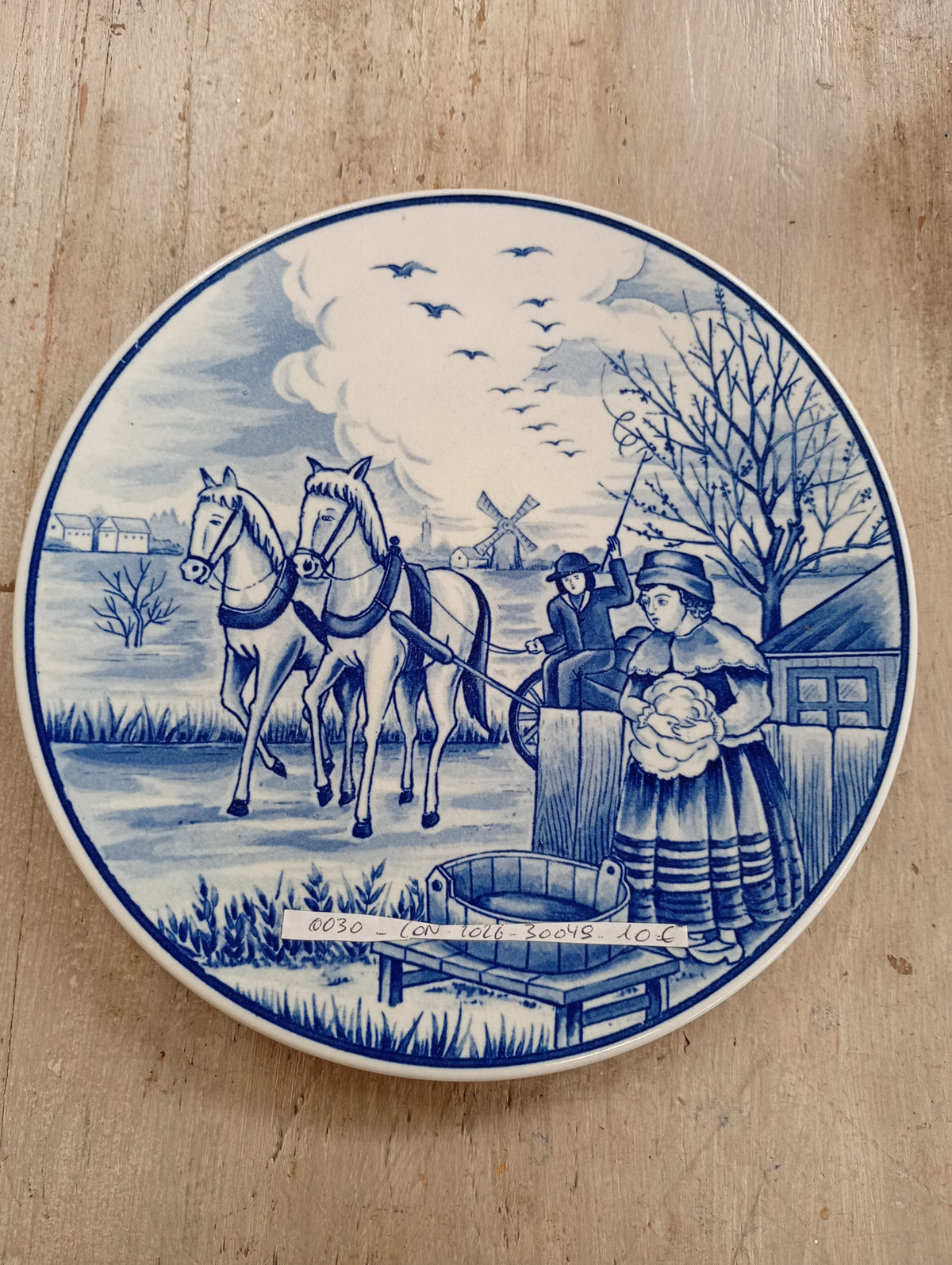 Bord Delfts blauw koets paarden